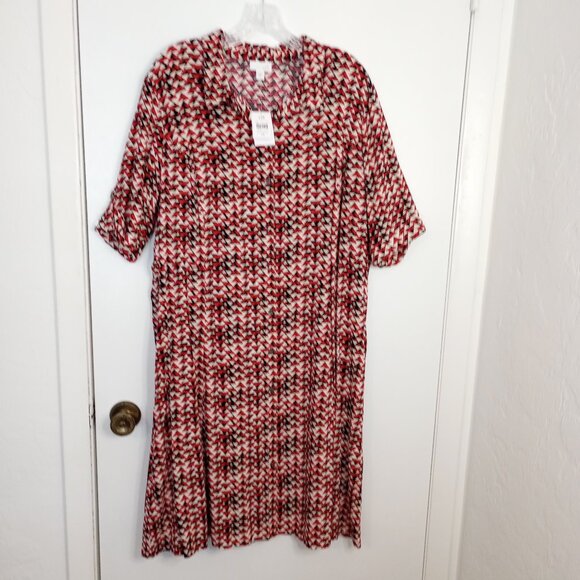 J. Jill Red & Black Triangle Print Shirt Dress - Picture 1 of 10